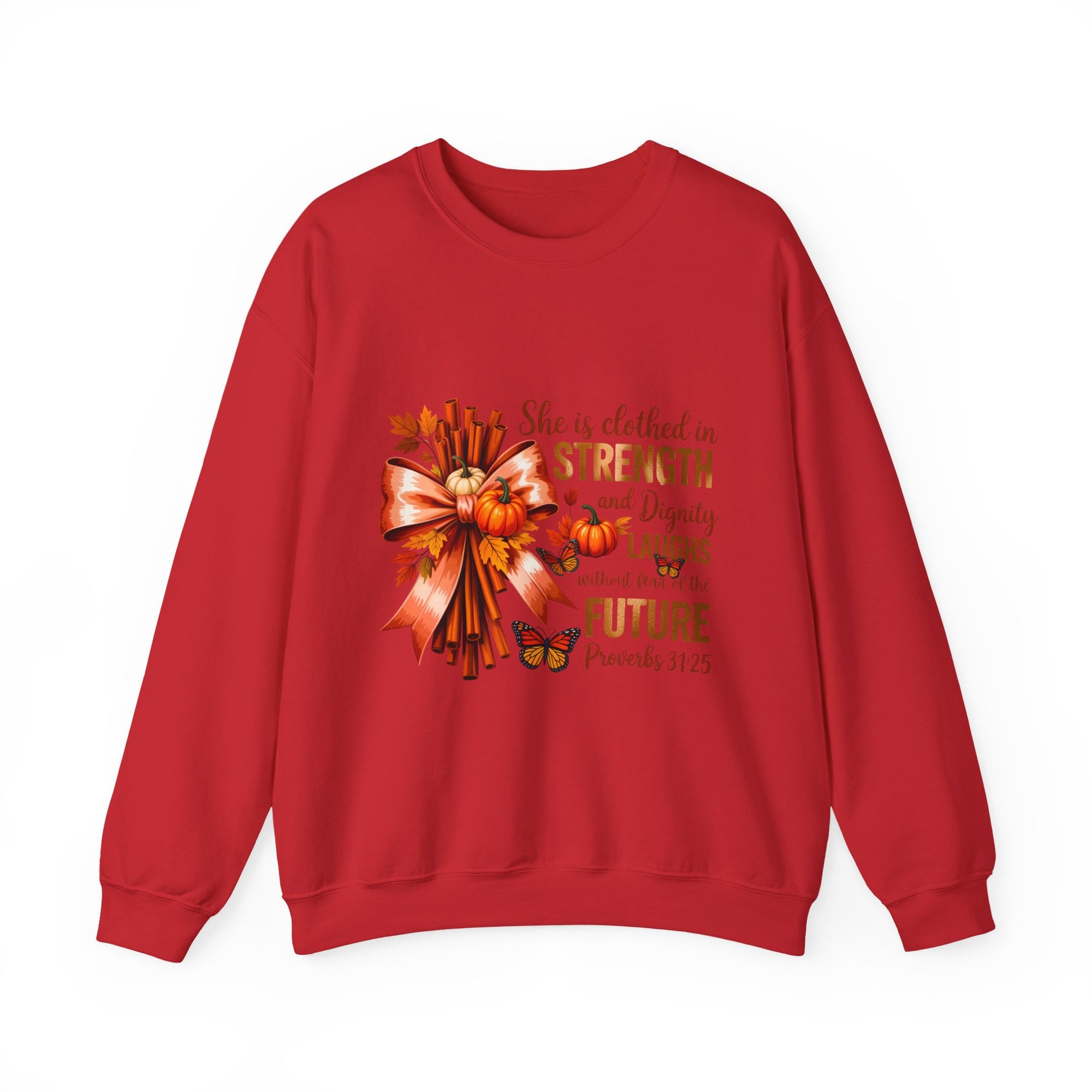Inspirational Crewneck Sweatshirt for Women, Faith Apparel, Cozy Fall Sweater, Strength and Dignity Gift, Biblical Quote Sweater