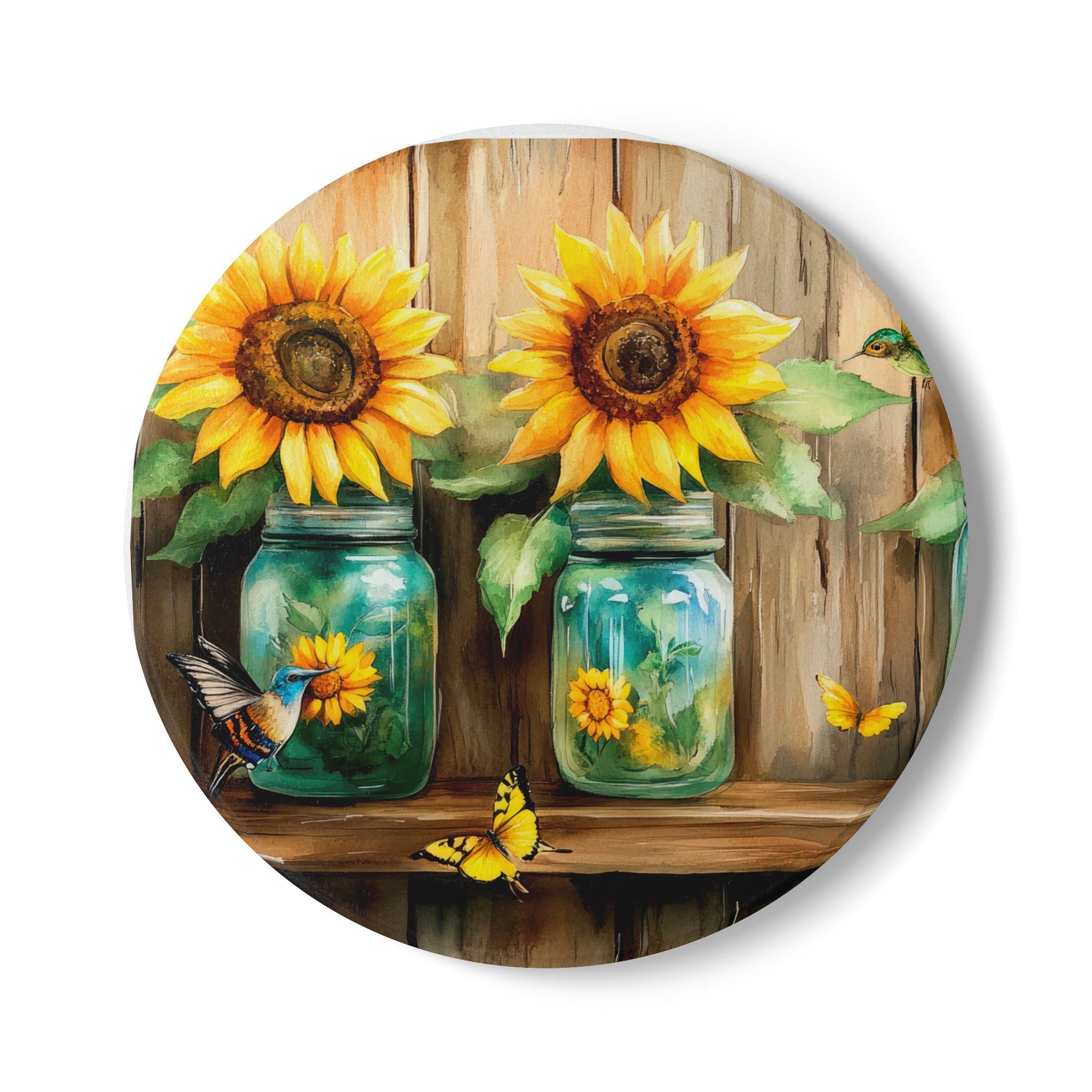 Sunflower Jar Ceramic Coaster Decor