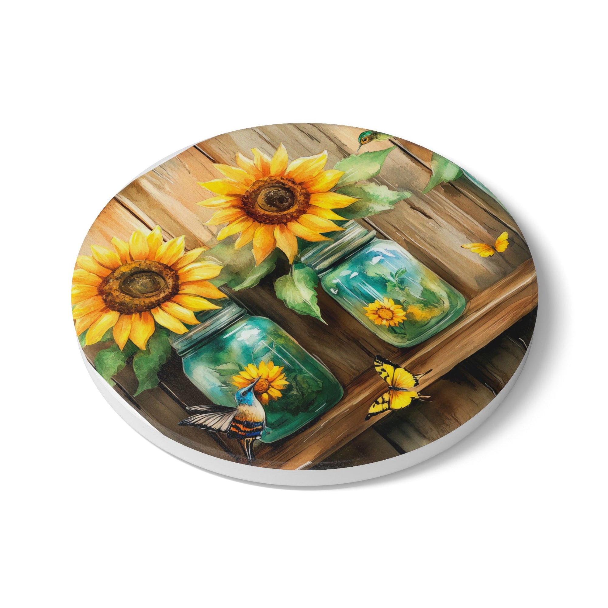 Sunflower Jar Ceramic Coaster Decor