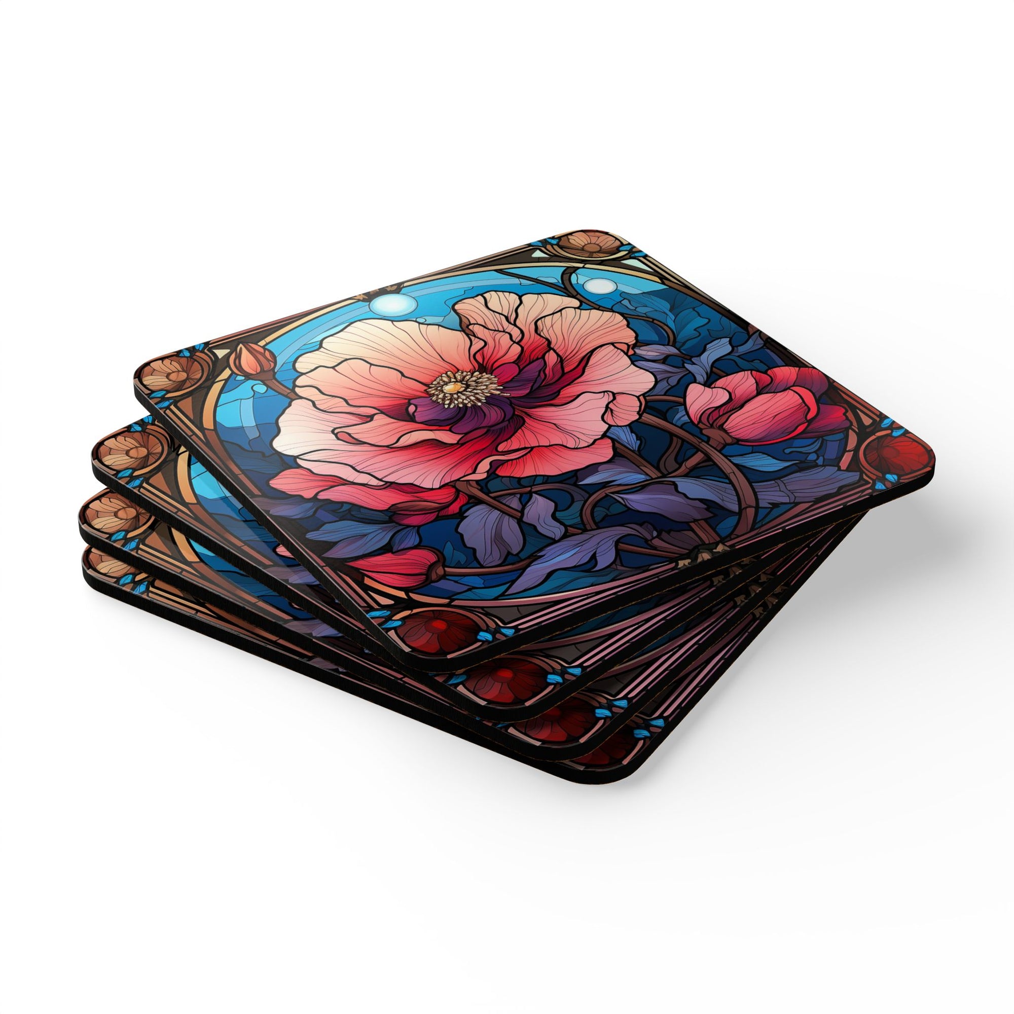 Stunning Floral Corkwood Coaster Set