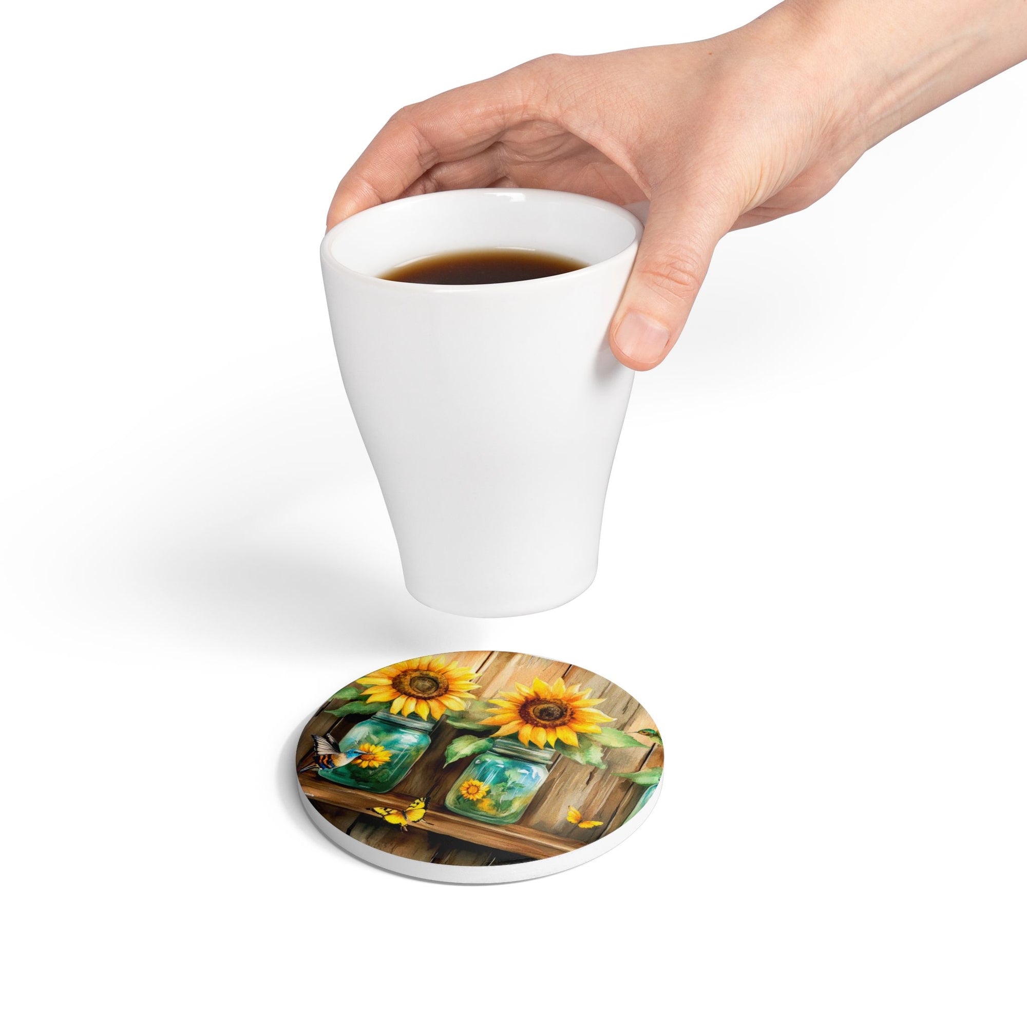 Sunflower Jar Ceramic Coaster Decor