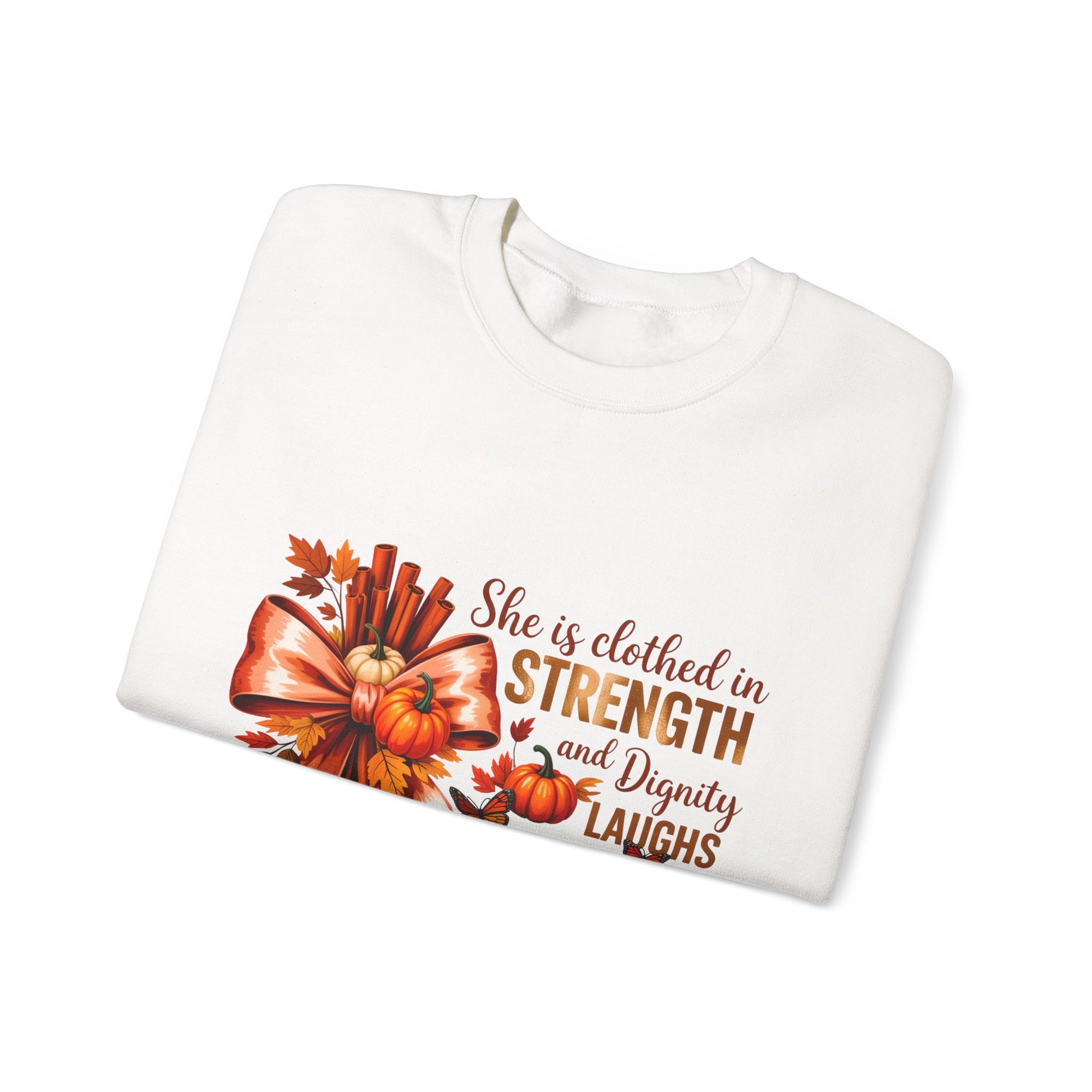 Inspirational Crewneck Sweatshirt for Women, Faith Apparel, Cozy Fall Sweater, Strength and Dignity Gift, Biblical Quote Sweater