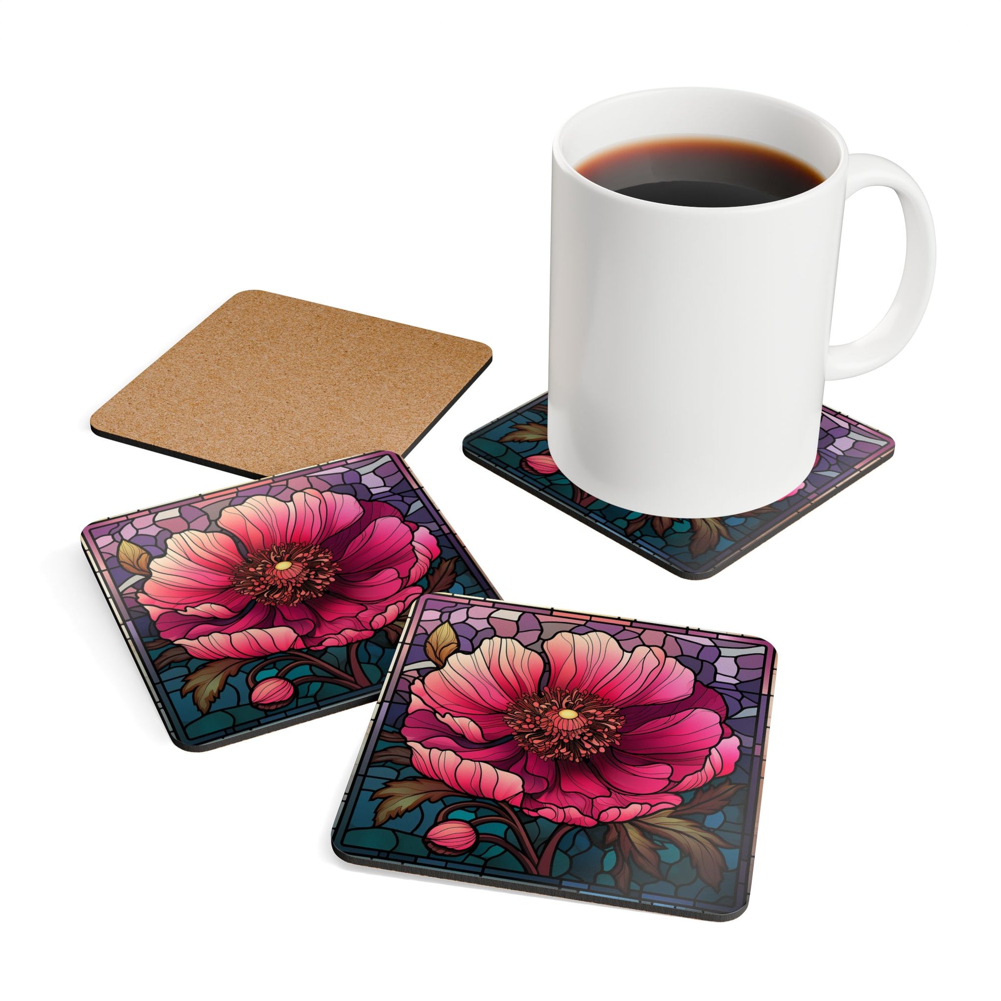 Vibrant Floral Corkwood Coaster Set