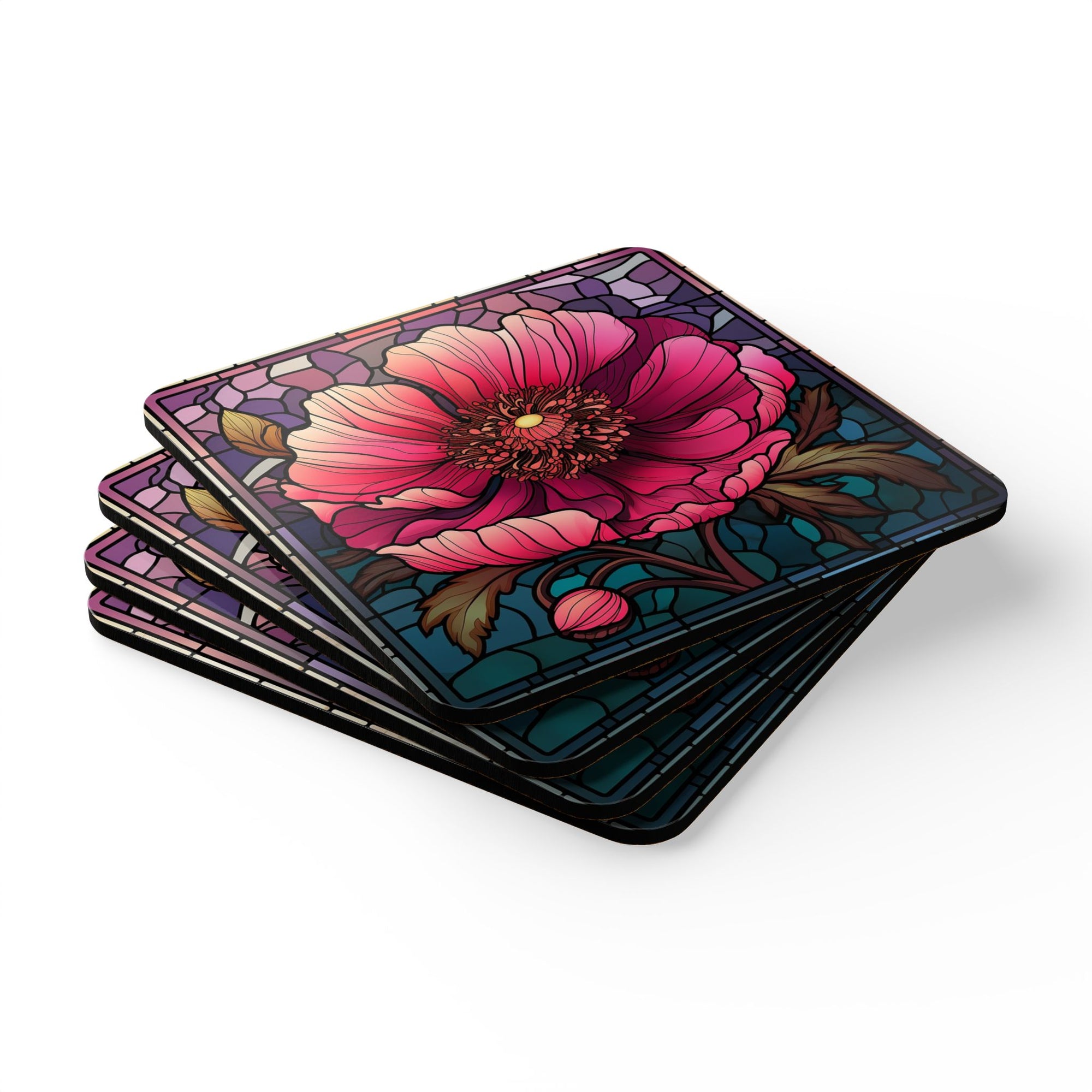 Vibrant Floral Corkwood Coaster Set